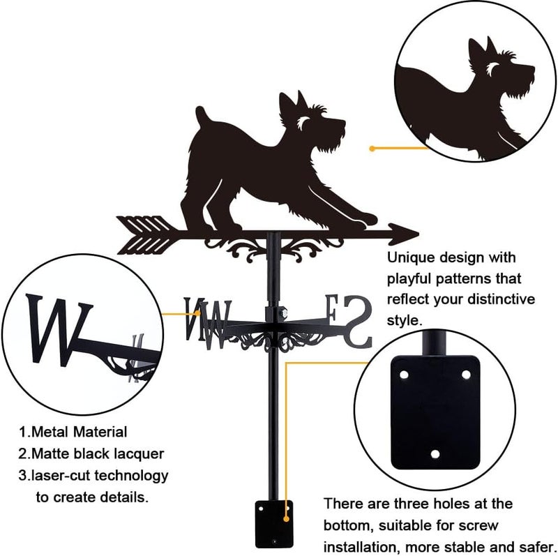 SUPERDANT Schnauzer Weather Vane for Roof Dog Metal Weathervane Animal Wind Vanes Black Wind Direction Indicator for Farmhouse Yard Farm Shed Garden Decoration - Image 2